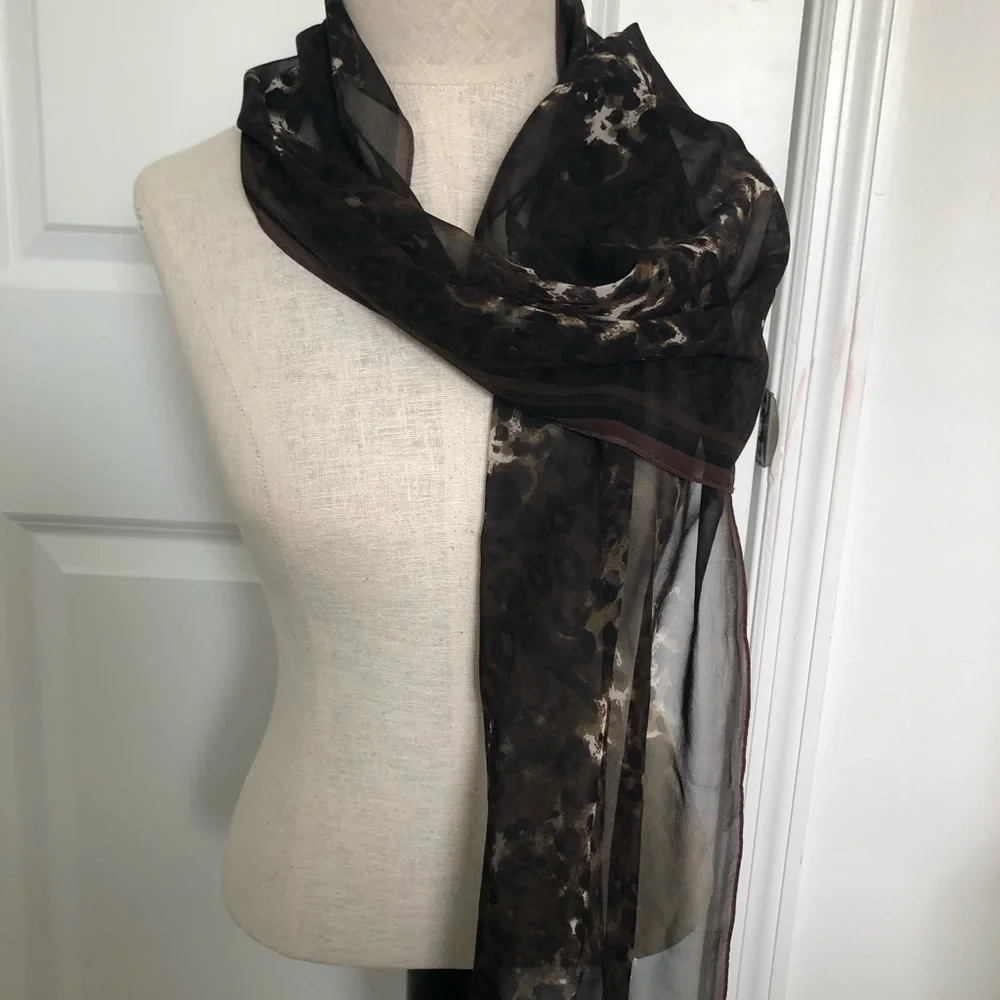 Vintage Silk Brown Animal Print Silk Scarf